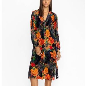 Johnny Was Renna Burnout Velvet Midi Dress XL Floral Silk Blend Boho Luxe Chic